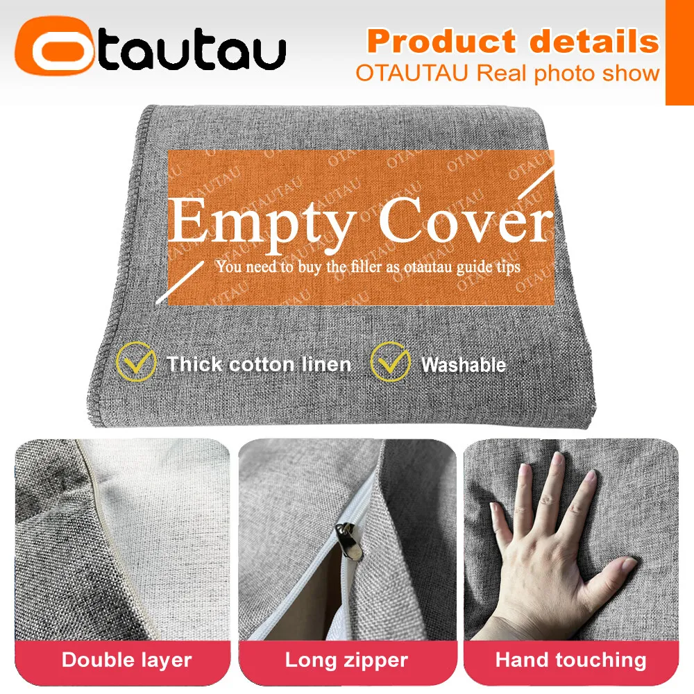 OTAUTAU Cotton Linen Pillow Sac Cover Double Sofa Bed Case Square Beanbag Chaise Lounge Recliner Floor Seat Couch DD008