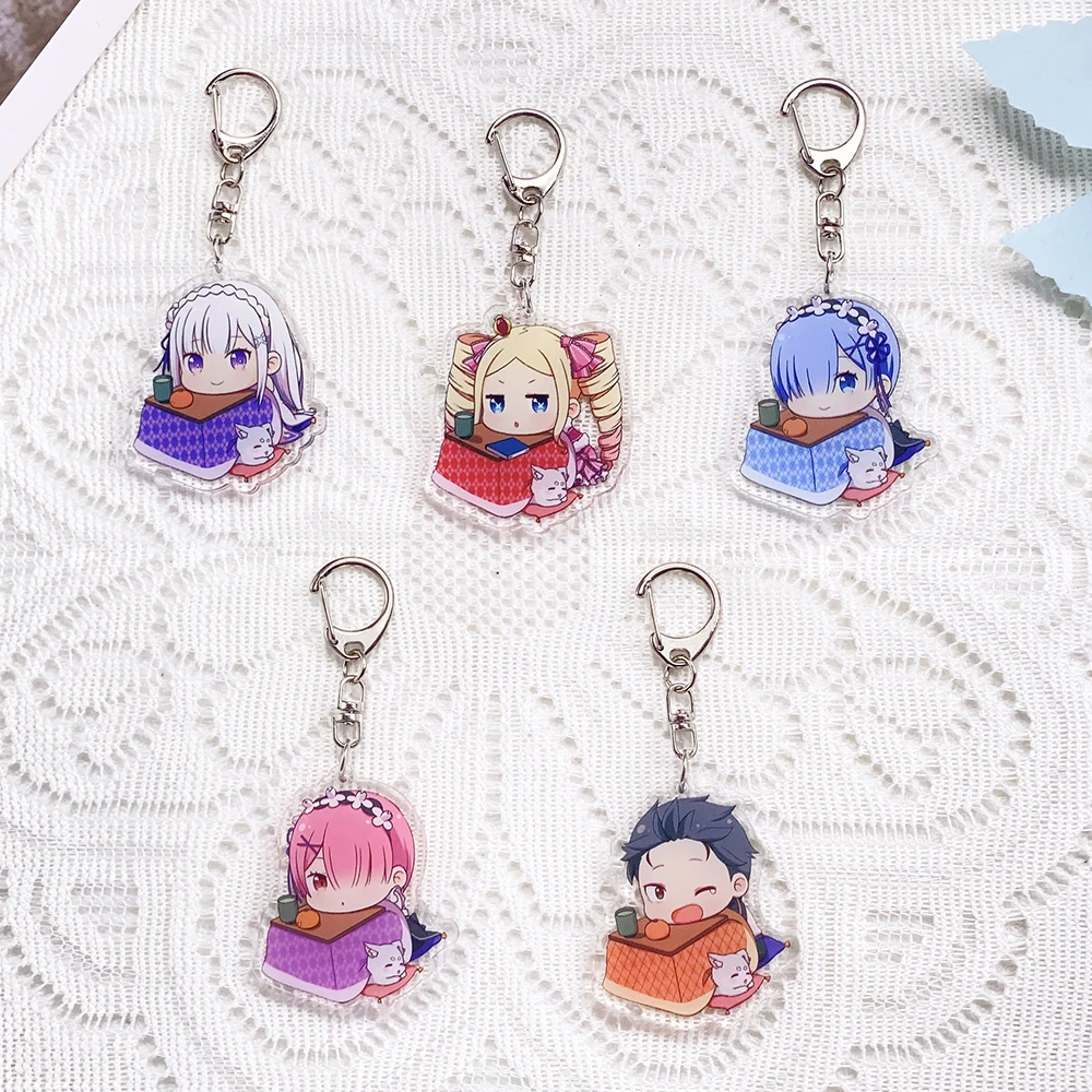 5Pcs Anime Re:Zero -Starting Life in Another World Car Keychain Acrylic Keyrings Bag Charms Cute Prop Decoration Friends Gifts