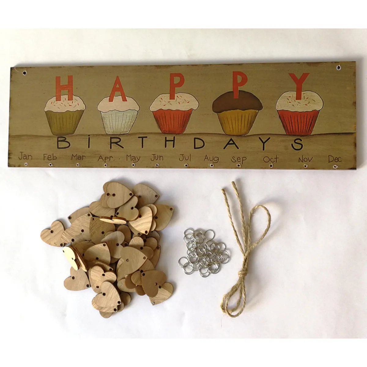 

Happy Birthday Printed Colorful Letters Wooden Plaque Calendar 1 Board 1 Rope 50 Heart Discs Birthday Reminder Home Party