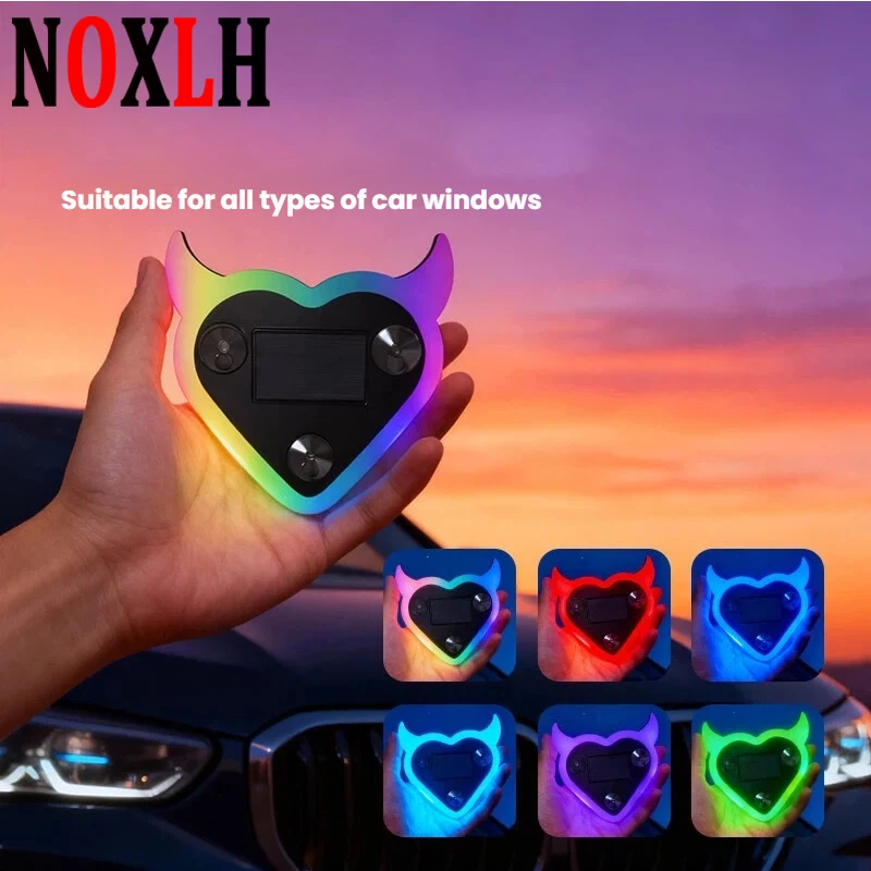 Car Solar Triangle Window Devil Heart-shaped Light Atmosphere Light Rechargeable Interior Wiring Free LED Atmosphere Lamp