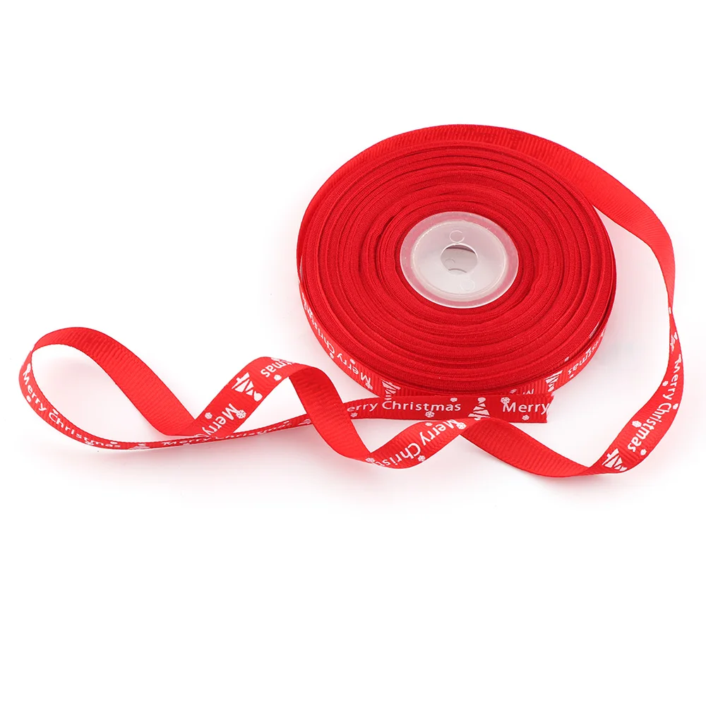 25 Yards Printing Xmas Decor Merry Christmas Package Material Christmas Grosgrain Christmas Tree Ribbons Wrapping Supplies