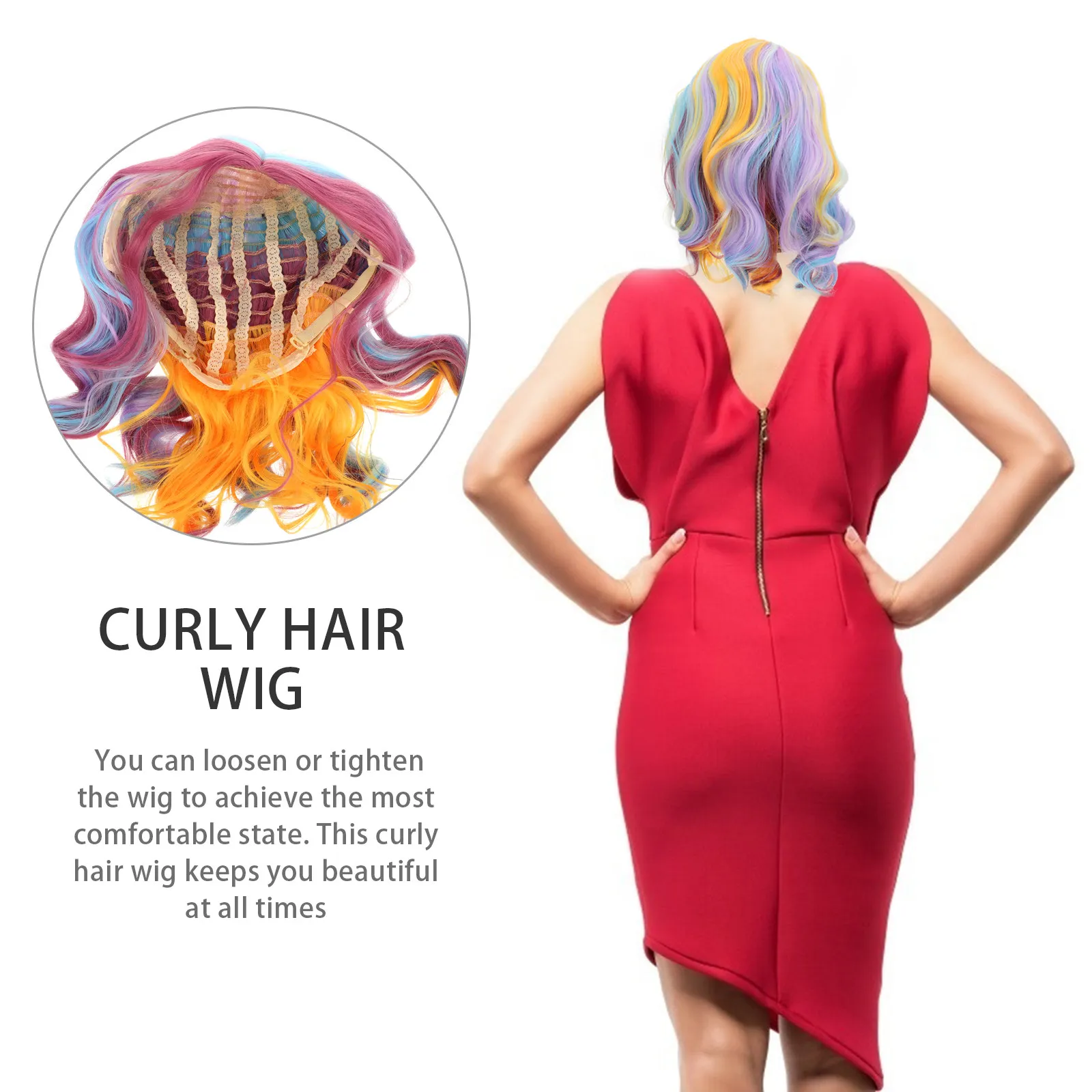 

Colorful Rainbow Shoulder Length Short Curly Cosplay Party Wavy Hair Halloween Fashion Styling Hair Accessories