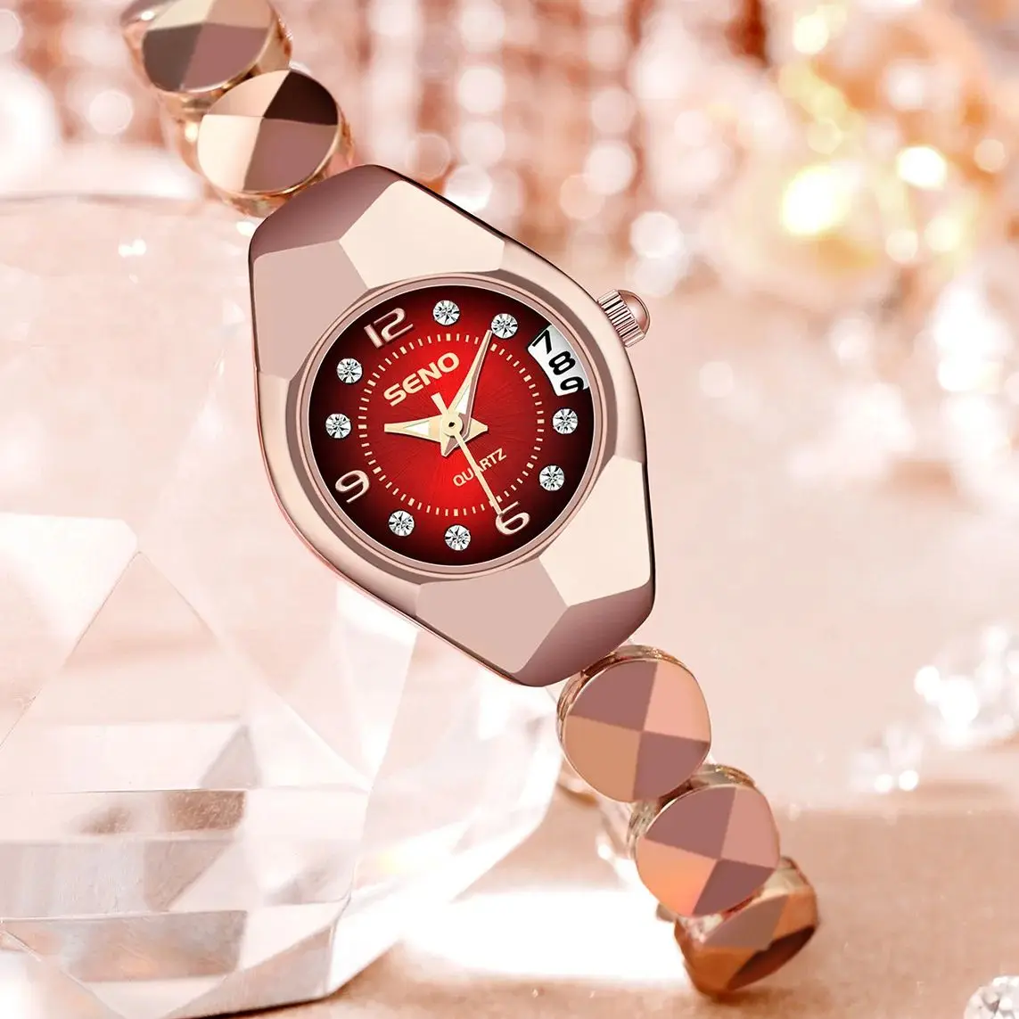 أزياء سبائك المرأة كوارتز ساعة سوار الفولاذ المقاوم للصدأ حزام السيدات ووتش عارضة سوار رقمي ساعات المعصم