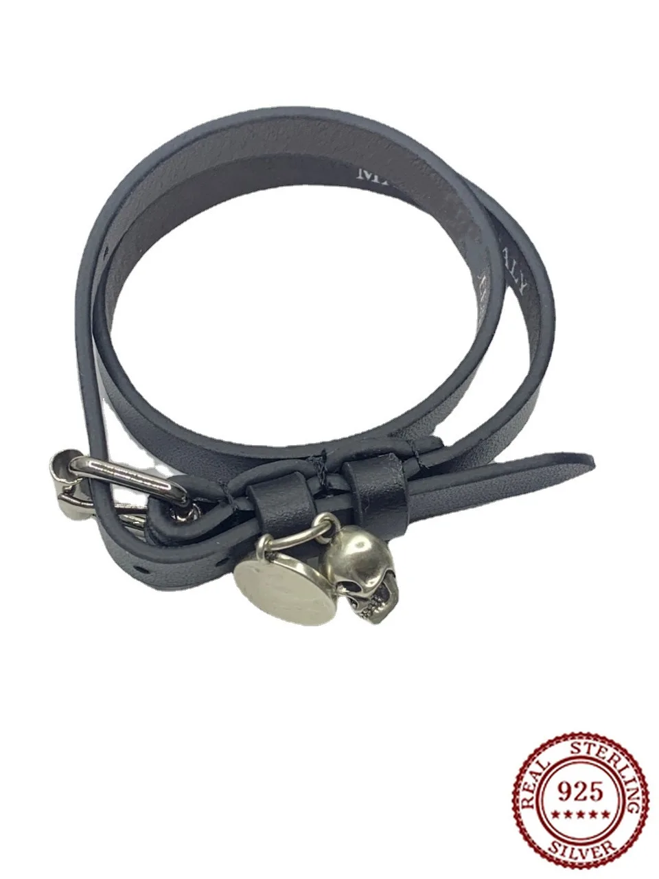 

2025 New Trendy Classic Cowhide Skull Bracelet Women's Genuine Leather Double Wear Black Double Layer Bracelet