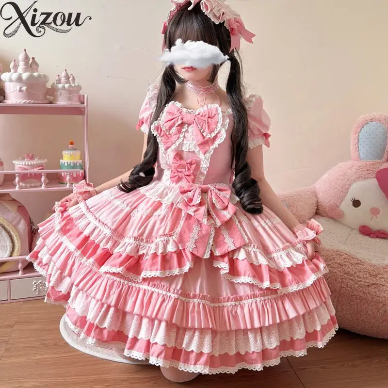 

Original Design Op Square Collar Above Knee Lolita Dress Cute Summer Mini Puff Women's Short Sleeve Dresses 2025 New