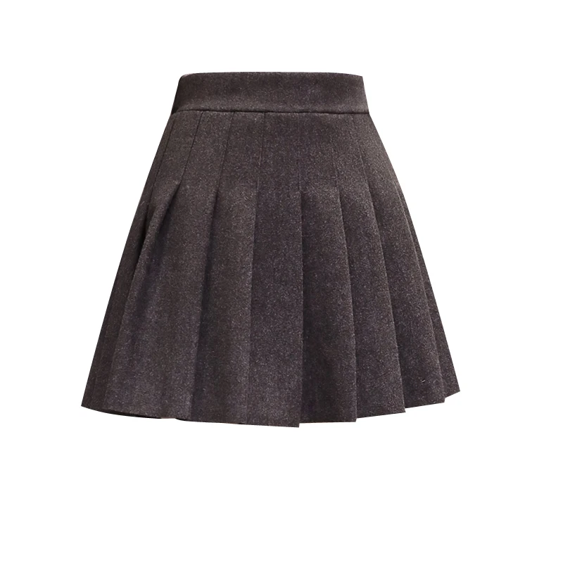 

New 2025 Winter Woolen Mini Skirt Women Vintage High Waist A-line Pleated Skirt With Shorts Kawaii Preppy Grey Black Skirt Woman