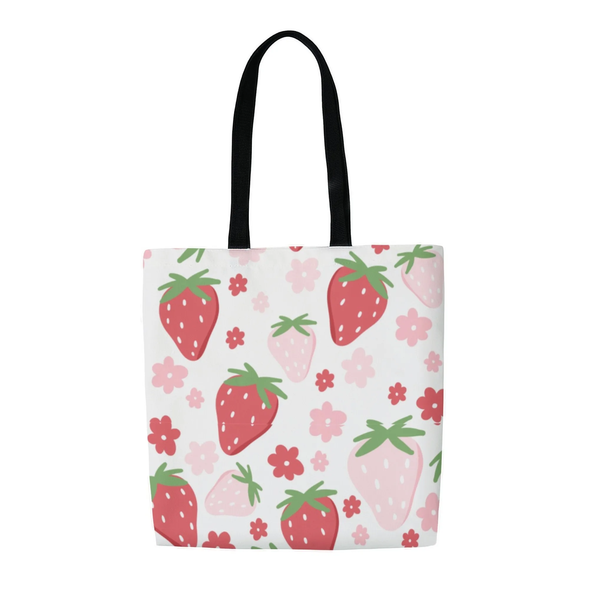 الفراولة الأزهار و Kawaii قماش المرأة حمل حقيبة الفاكهة زهرة موضوع حقيبة تسوق قابلة لإعادة الاستخدام مثالية للأغذية لطيف نمط المشجعين #6