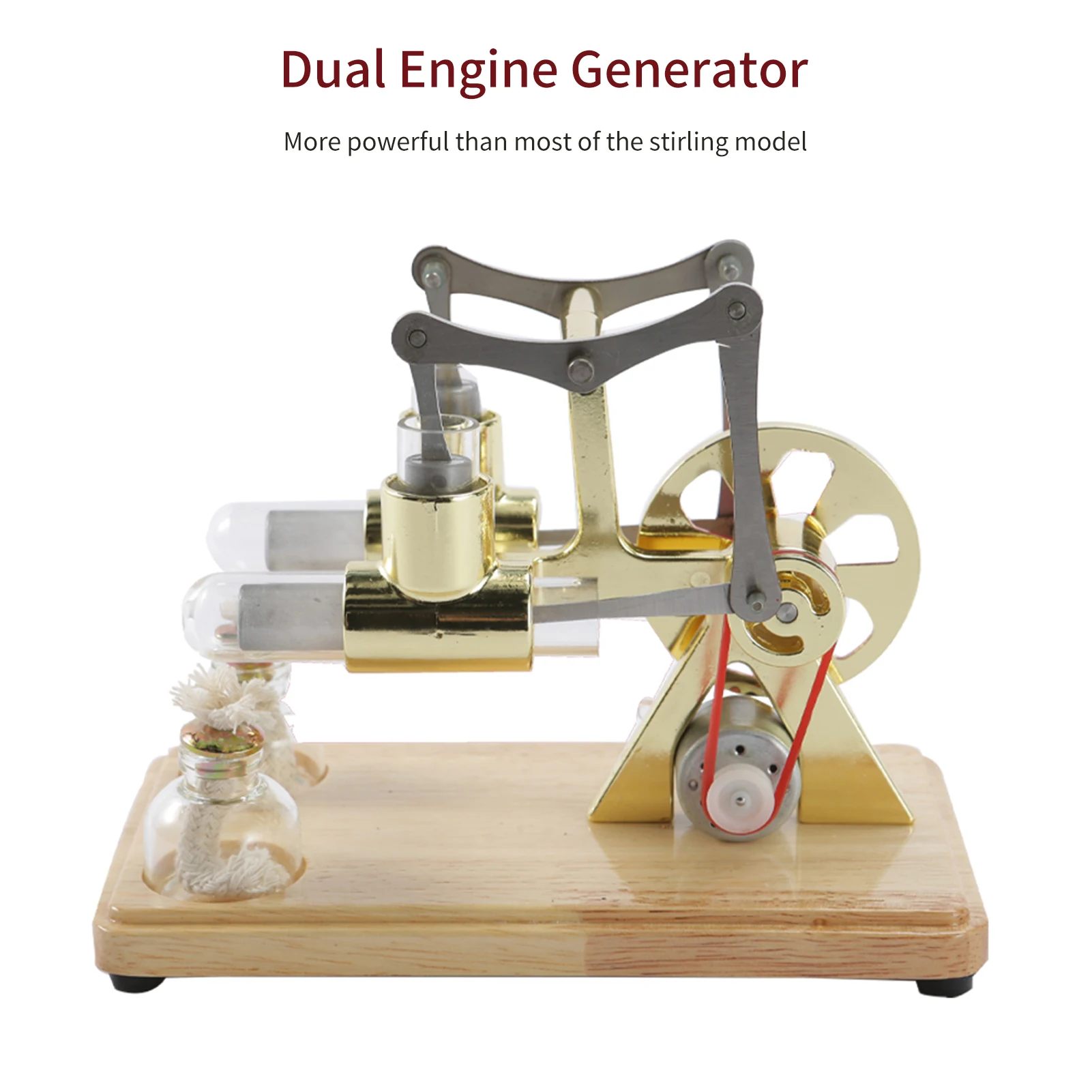 Stirling Engine Kit Hot Air Motor Model Physical Dual Engine Generator Model with LED Light Flywheel Design Science Experiment