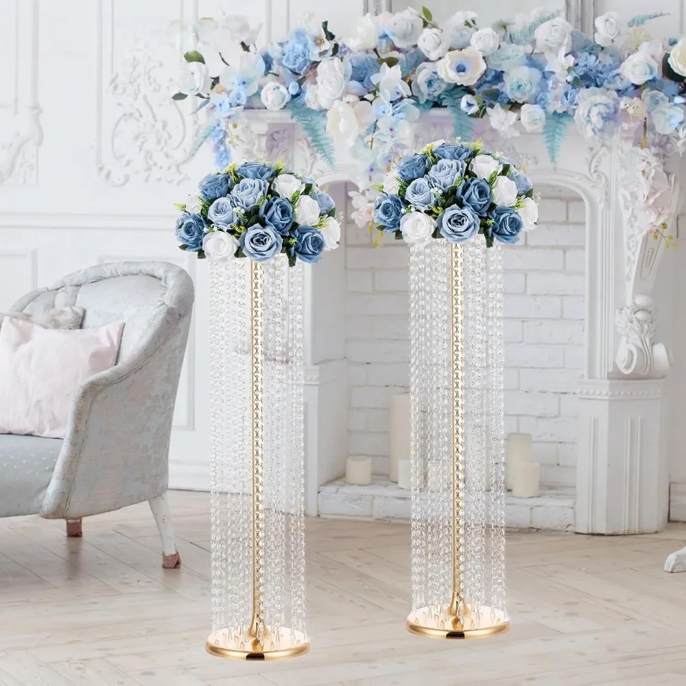 Wedding Artificial Flower Decorations, 10 Pieces of 13.8 Inch Diameter Blue and White Silk Fake Rose Dining Table Decorations