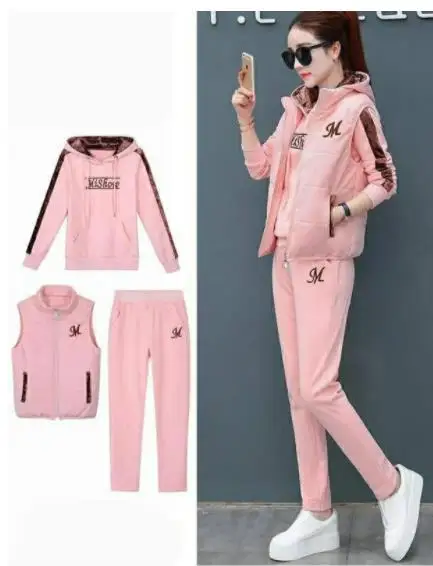 Women 3 Piece Set  Suit Tracksuit Winter Hoodies+Vest+Pants Track Suit Plus Velvet Warm Sporting Suits Female Clothes