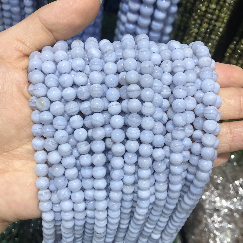 

New Natural Blue Lace Agate 100% Stone Loose Round Beads Jewellery Making 6/8/10/12mm DIY Bracelet Necklace Beading Accessories