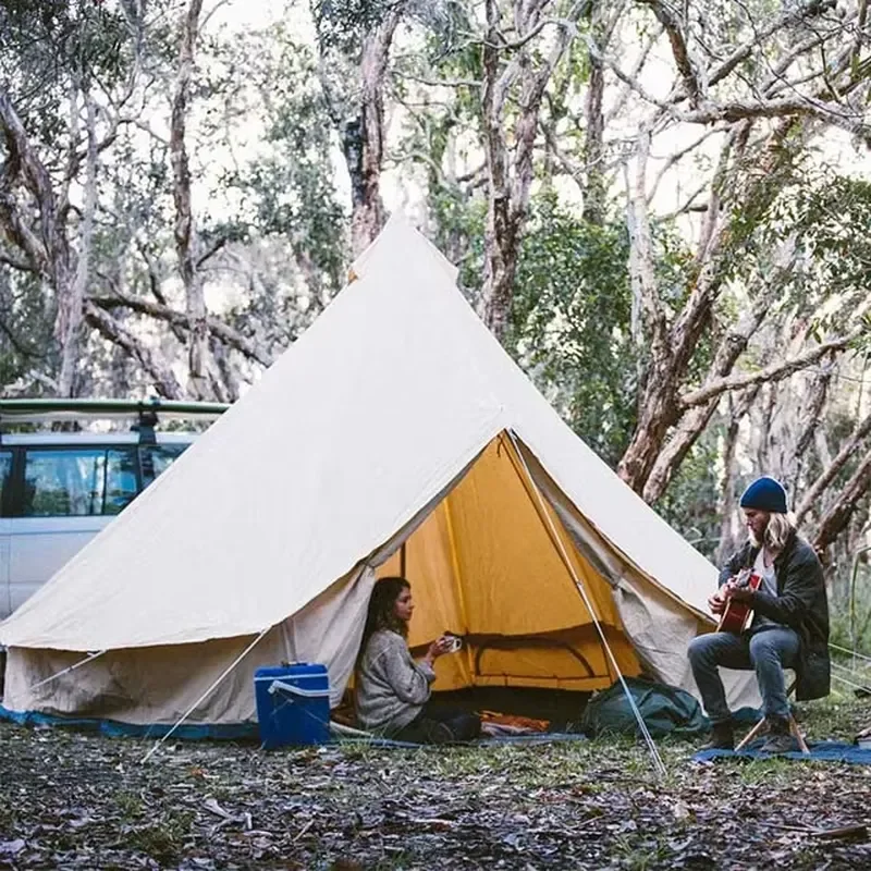 White 6m Giant Bell Tent with Aluminum Pole Cotton Outdoor Camping Tent for Glamping Family Hiking