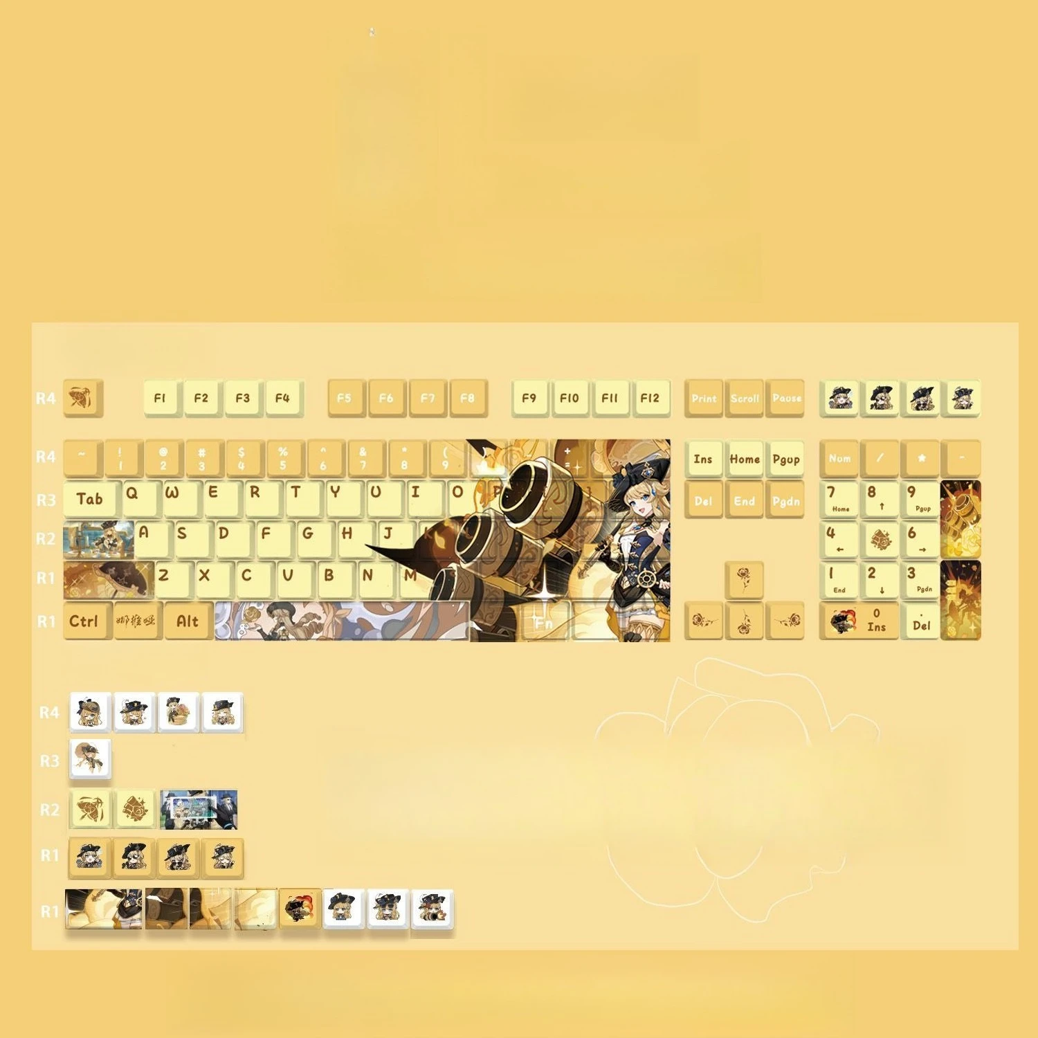 128 مفتاحًا/مجموعة Genshin Impact Navia Caspar PBT أغطية مفاتيح ألعاب أنيمي قبعات مفاتيح فتاة الجمال ارتفاع الكرز للوحات المفاتيح الميكانيكية ذاتية الصنع