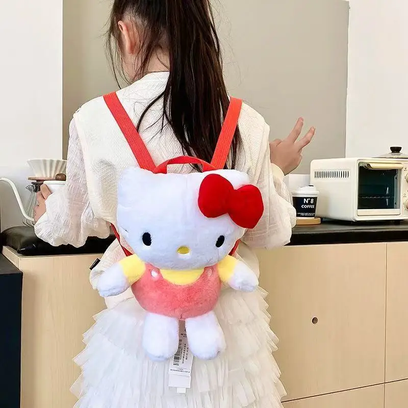 Mochila de felpa Kawaii Hello Kitty Sanrio, bolsa de almacenamiento de viaje con figura de dibujos animados, cartera, bolso de maquillaje para niñas, regalo de cumpleaños para niños