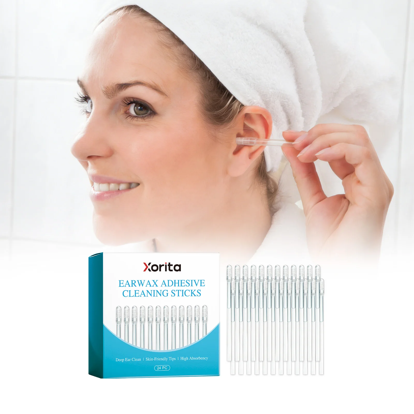 24 Pcs Ear Wax Removal Tools Soft Gel Sticky Ear Cleaning Sticks for Travel Use, Gentle Care Kit for Kids and Adults