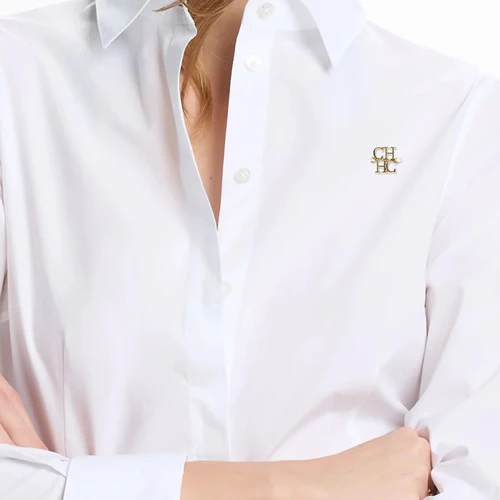 Imagen 1 del producto CH moda mujer camisa de alta calidad marca carta etiqueta accesorios blanco puro 2025 nueva camisa de manga larga Sexy para mujer