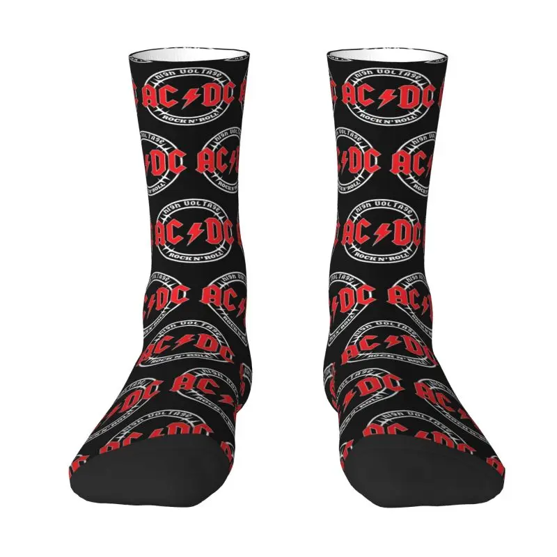 Novelty Printed High Voltage AC DC Socks for Women Men Stretchy Summer Autumn Winter Heavy Metal Rock Crew Socks