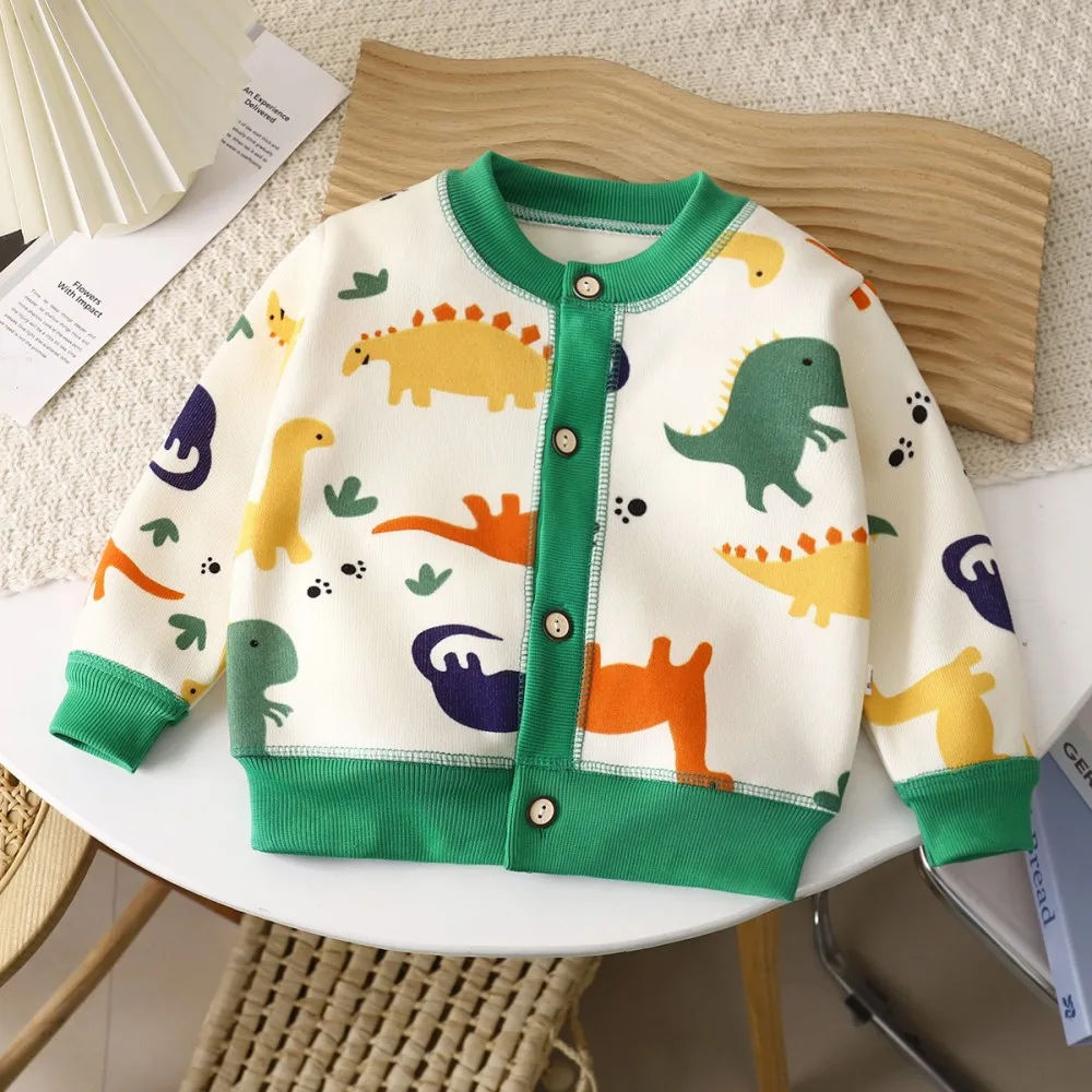 Baby Toddler Knit Cardigan Multi Cartoon Pattern Jacquard Sweater Button Down Kids Casual Daily Outerwear Tops