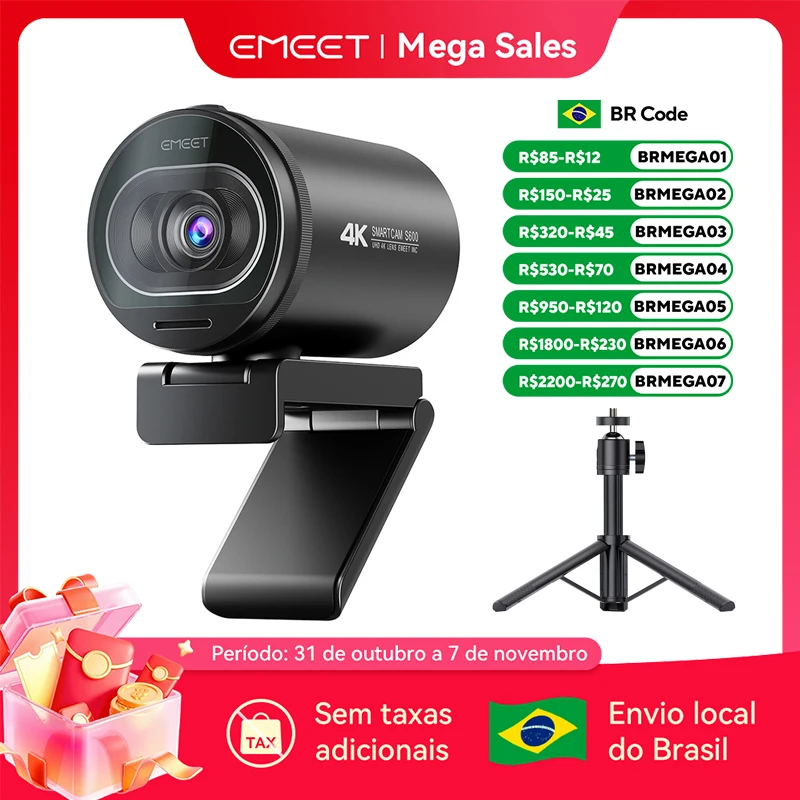 Webcam 4k streaming câmera web 1080p 60fps emeet s600 autofoco câmera de fluxo vivo com microfones e capa de privacidade para tiktok/youtube