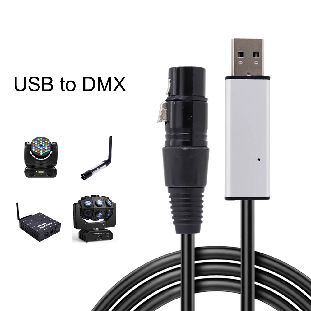 USB to DMX Interface Adapter Stage Light Controller Converter LED DMX512 Computer PC Stage Lighting Controller Dimmer Cable