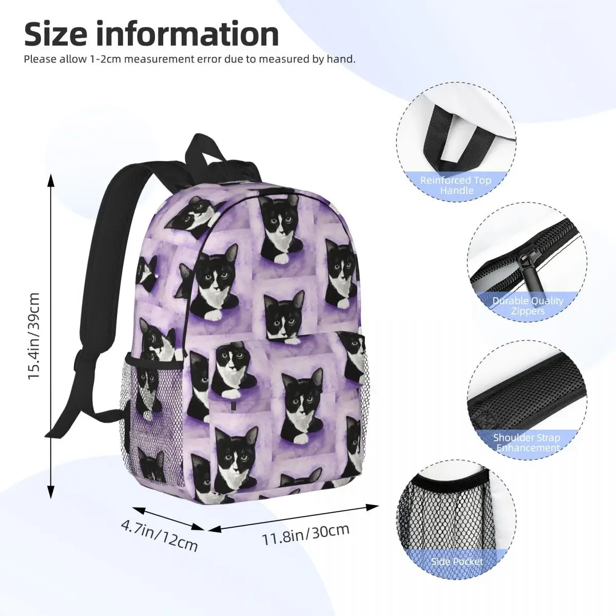 Gracie - Tuxedo Cat Backpacks Boys Girls Bookbag Casual Students School Bags Travel Rucksack Shoulder Bag Large Capacity