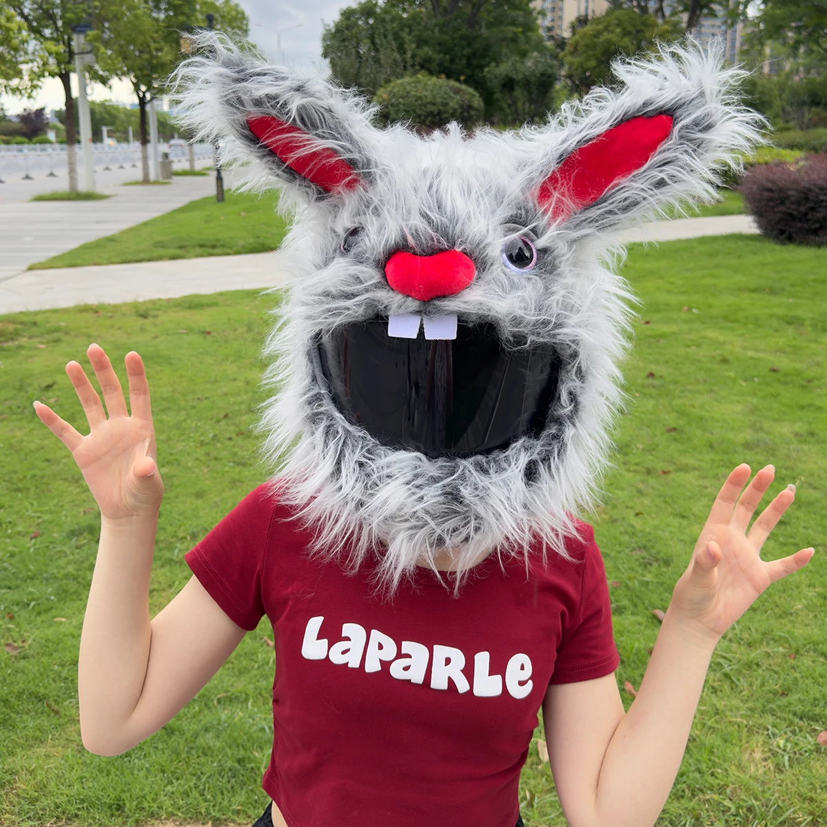 Cute Motorcycle Helmet Cover Cartoon Plush Helmet Hat Suitable for LS2/AGV Long Eared Rabbit Fun Riding Helmet Protective Cover