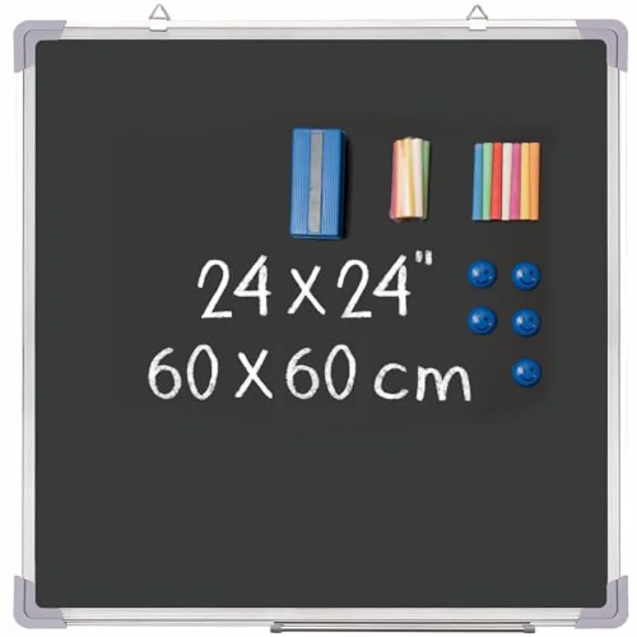 

Chalkboard Set - 24 x 24 in Black Board with 1 Magnetic Chalk Eraser, 14 Chalk Sticks 7 Colors and 4 Magnets - Large Message Wa