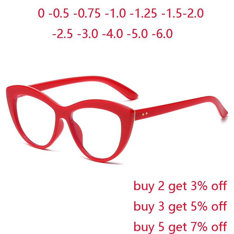 

Anti Blue Rays Cat Eye Prescription Glasses With Cylinder Retro Red Frame 1.56 Aspheric Minus Spectacle Women 0 -0.5 -0.75 To -6