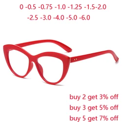 Anti Blue Rays Cat Eye Prescription Glasses With Cylinder Retro Red Frame 1.56 Aspheric Minus Spectacle Women 0 -0.5 -0.75 To -6