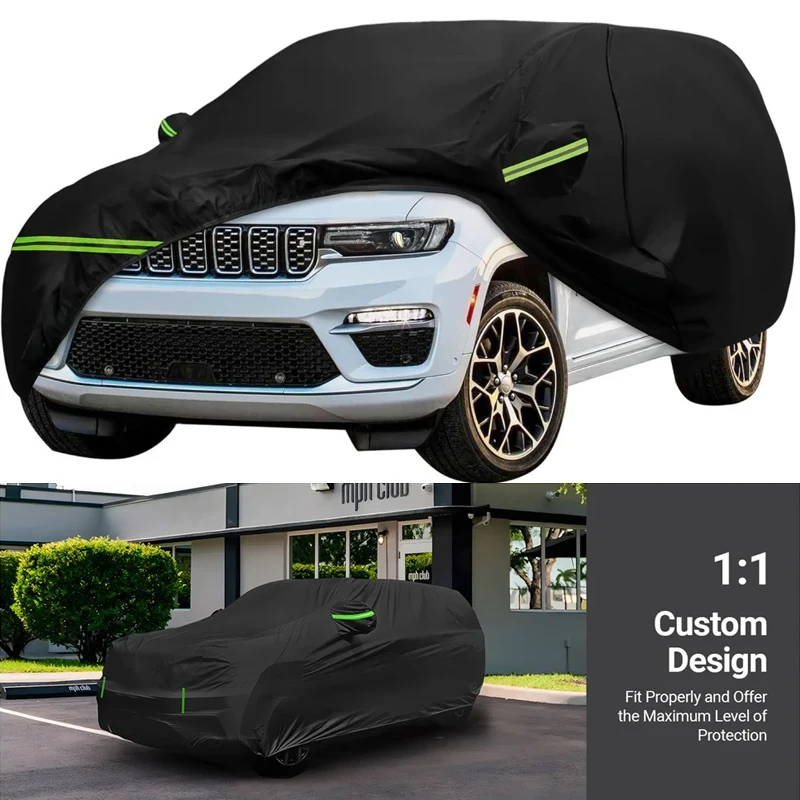 

Car Covers For Jeep Grand Cherokee 2011-2024 All Weather with Door Zipper Windproof Bands for Snow Rain Dust Hail Protection