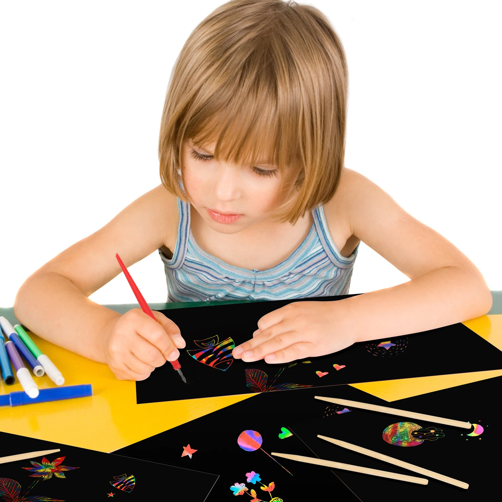 

12pcs Scratch Pens Metal Tip Red White Pink Black Each 3 Drawing Tools for Kids Diy Coloring Painting Supplies