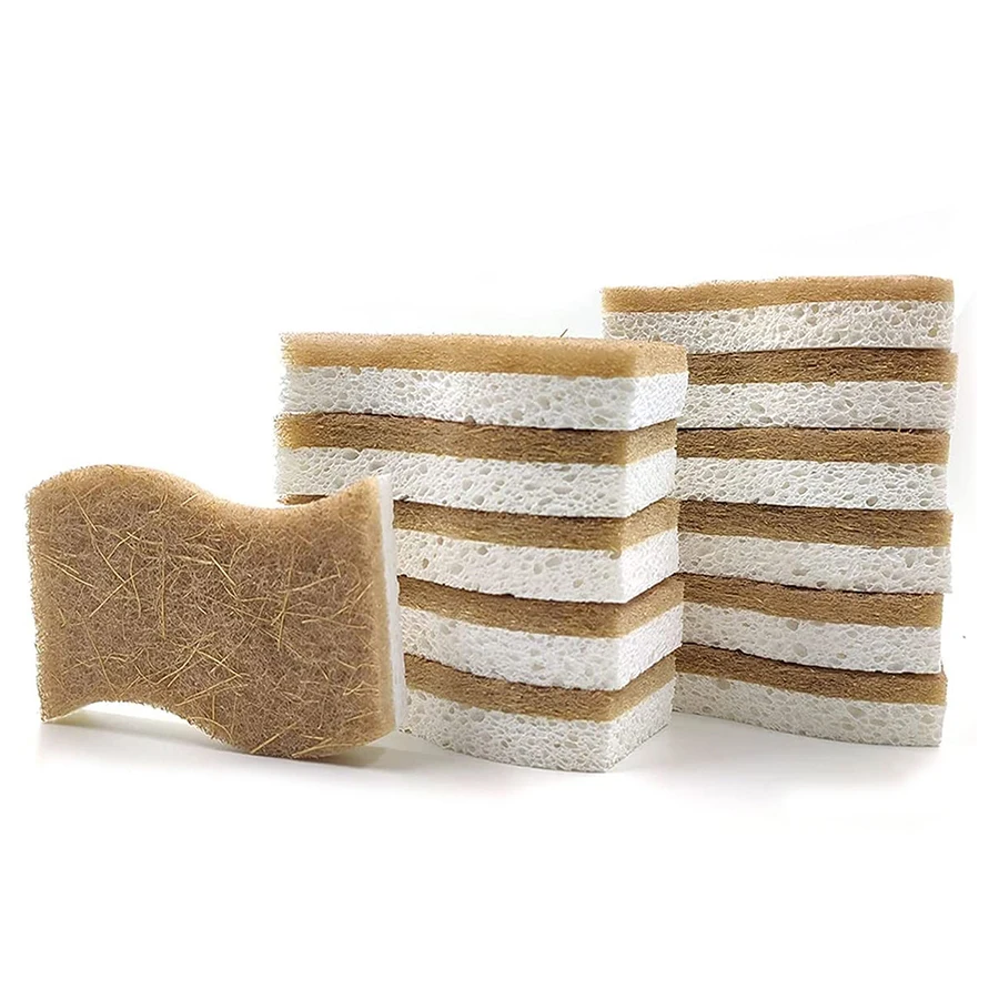 12/6pcs Natural Kitchen Sponge - Biodegradable compostable cellulose and coconut washing sponge, kitchen cleaning tool