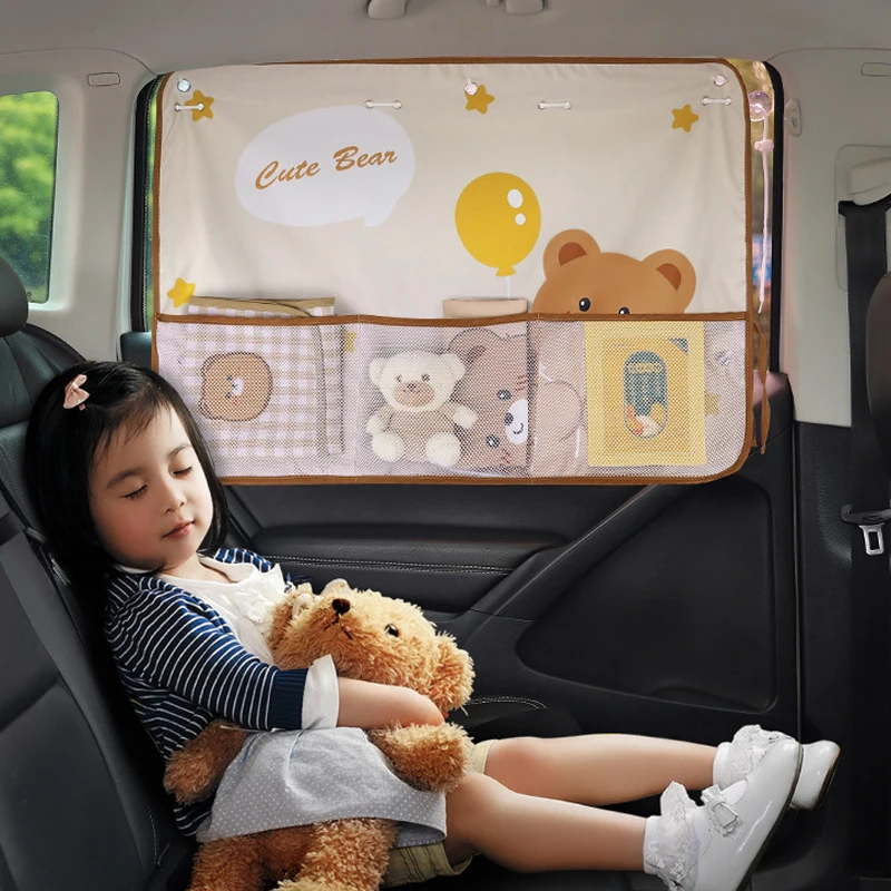 Bunny Bear Car Window Curtain for Baby Kids Cartoon Children Car Seat Sunshade Cover Suction Cup Sun Protection 50*70cm