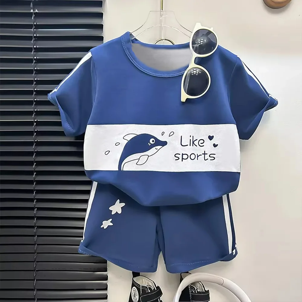 

Children's cartoon cute short sleeve shorts set, a variety of patterns(dolphin/bear/elephant, etc.), help baby vitality a summer