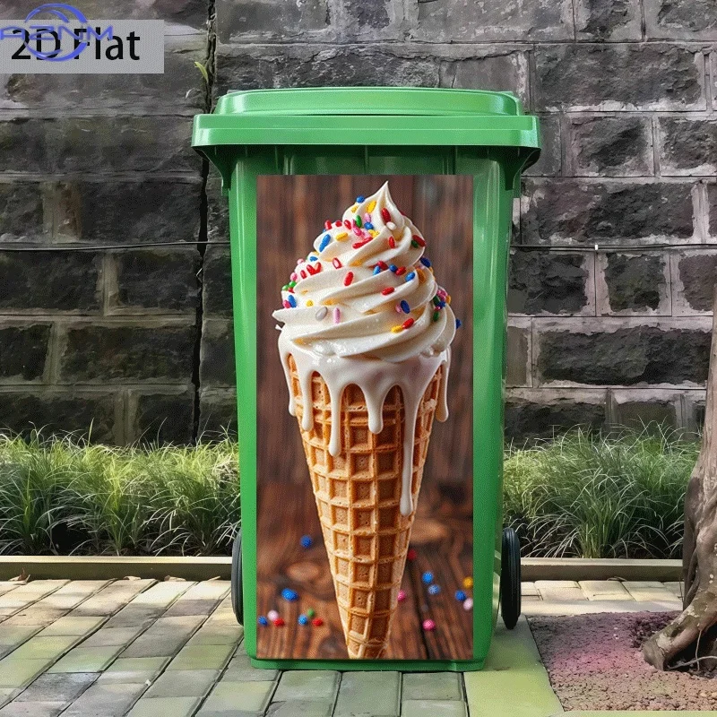 [] Trash Can Sticker Ice Cream Cone Sprinkles Theme Design Wall Sticker Decoration Wallpaper Self-Adhesive Kitchen Trash Can D