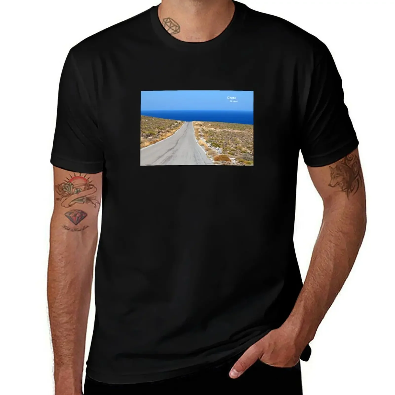 

Empty mountain road on the island of Crete, Greece T-Shirt quick-drying blanks sports fans korean fashion Short sleeve tee men