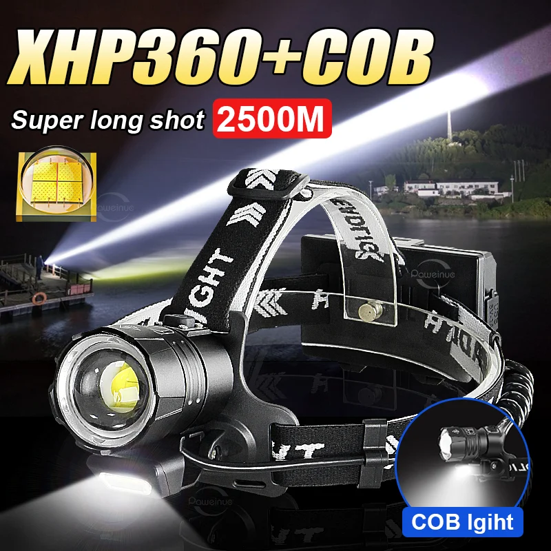 

Новейший XHP360 светодиодный фара супер высокой мощности фара аккумуляторный мощный светодиодный голова фонарь сильный свет кемпинг голова факел