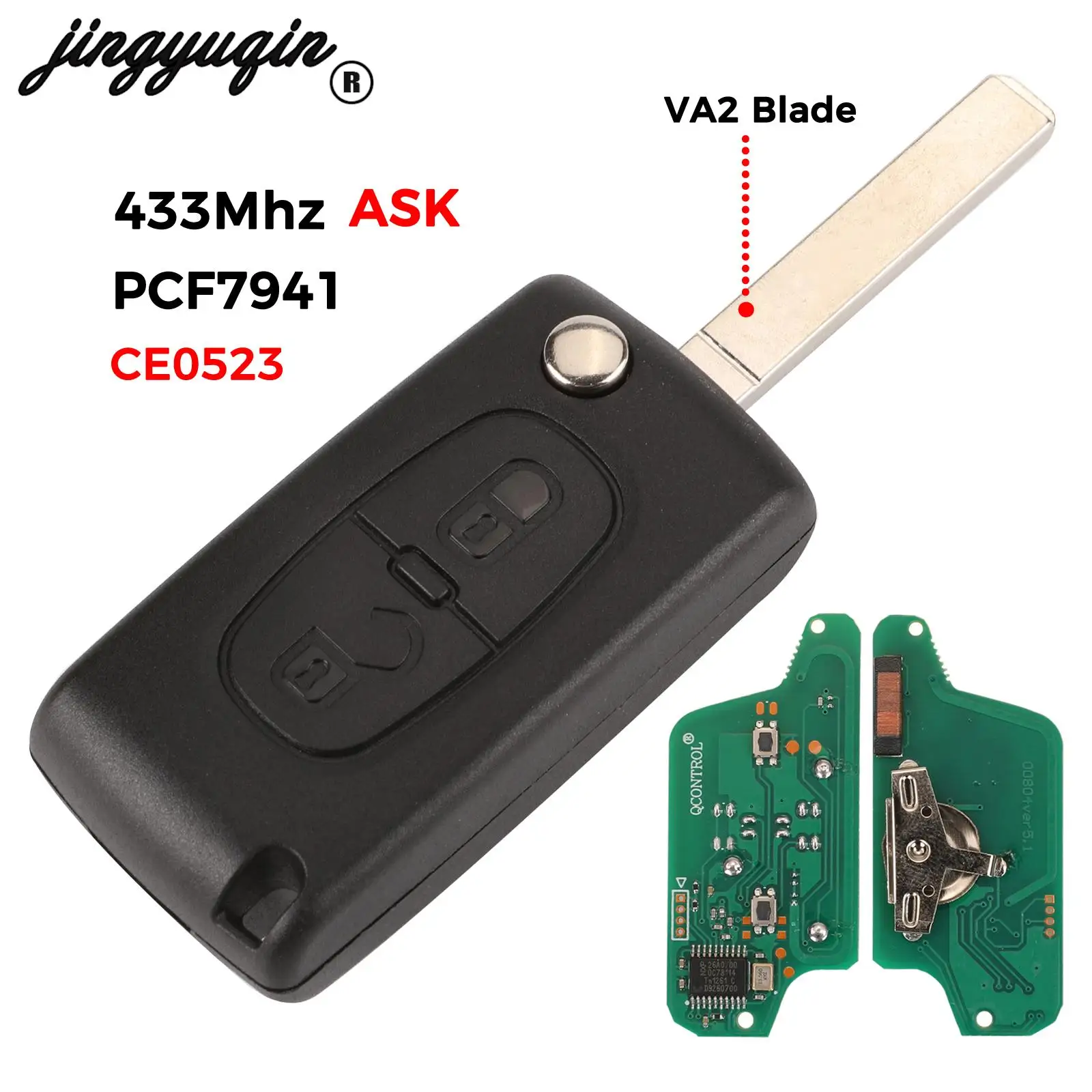 

jingyuqin Remote Car Key 433MHz PCF7941 Fits For CITROEN C2 C3 C4 C5 Berlingo Picasso ID46 CE0523 ASK 2Buttons VA2 Blabe