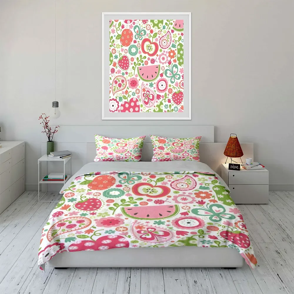 Fruit Floral Pattern Set Multiple sizes kid's and adults' bedroom Exquisite 3PC bedding set, gift