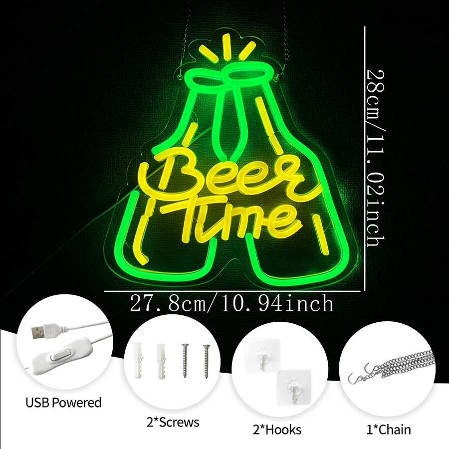 Beer Time Neon Sign, Beer Supplies Power To Touch The Led Sign Usb, Which Is Used For Decor Of Man Caves, Clubs And Restaurants.