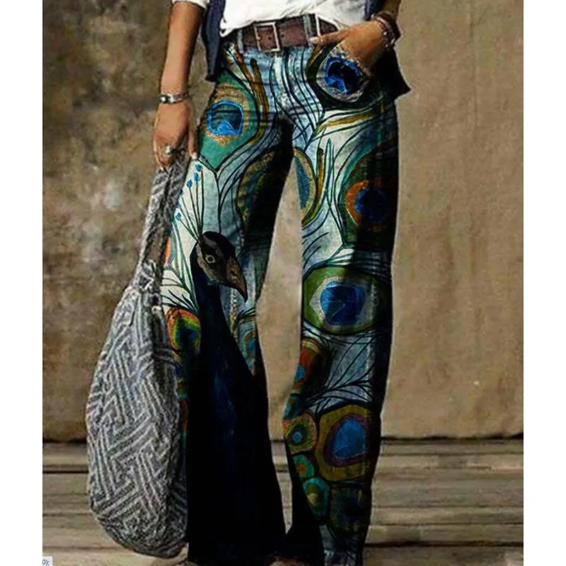 Pantalones finos de verano para mujer con impresión Digital 3D se venden bien, pantalones acampanados de moda de alta gama para mujer, relajación