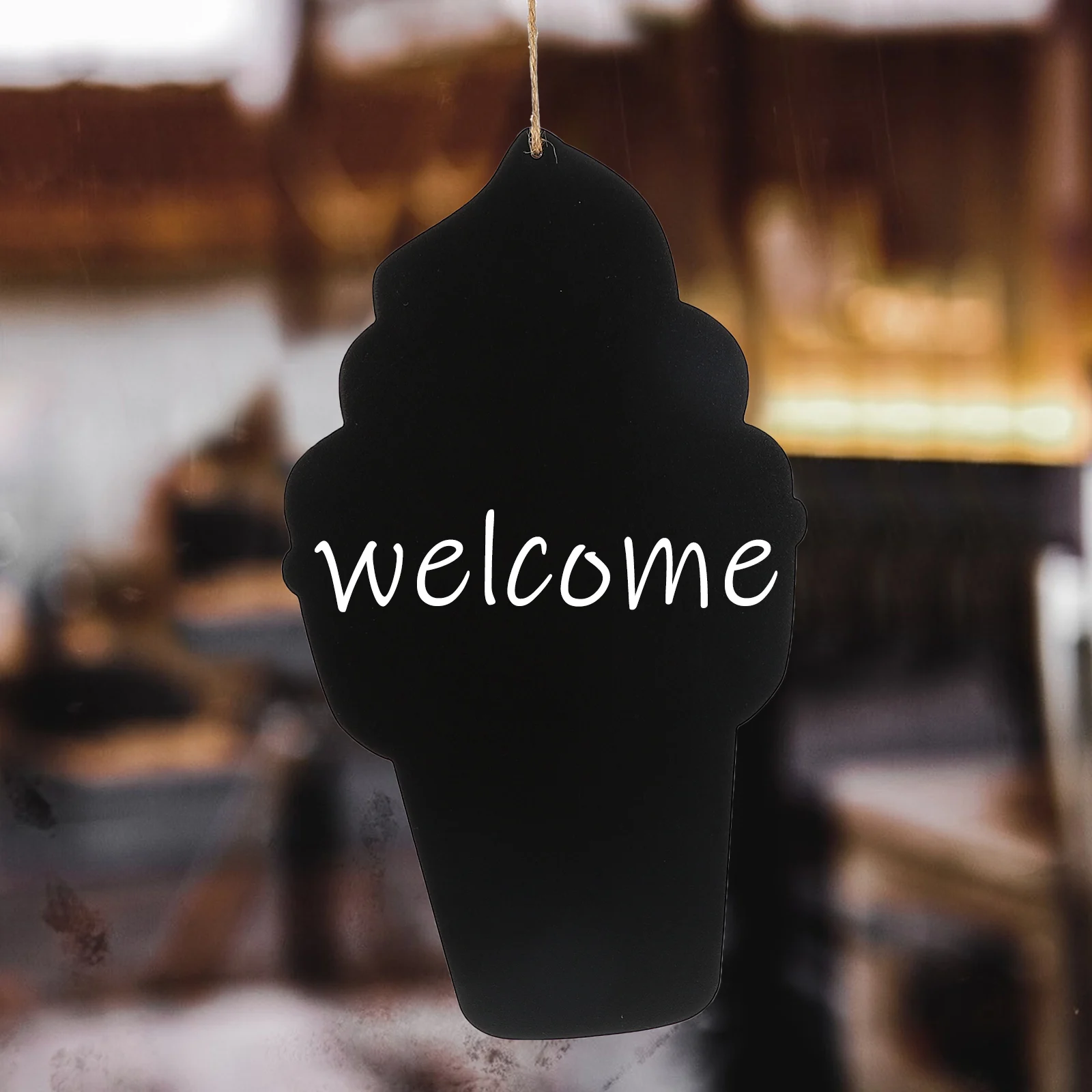Ice Cream Shape Hanging Blackboard Decorative Message Board Home Coffee Shop Chalkboard Ornament Easy Wipe Wooden Display Sign