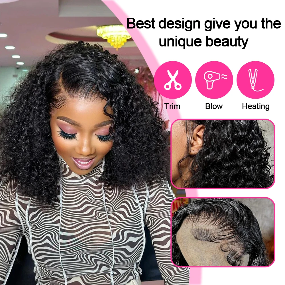 AMYTUD مجعد موجة عميقة 13x4 HD الدانتيل الجبهة الباروكات قصيرة بوب شعر مستعار 14 16 بوصة البرازيلي الشعر البشري 5x1 الدانتيل الشفاف شعر مستعار أمامي #3