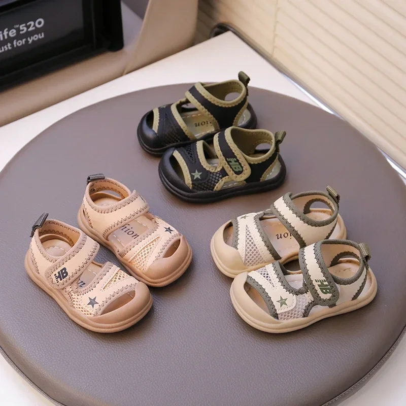 

Multi Colored Children's Sandals Close Toes Non Slip Soft Sole Breathable 2025 New Summer Outdoor PU Fashion Kids Sandals