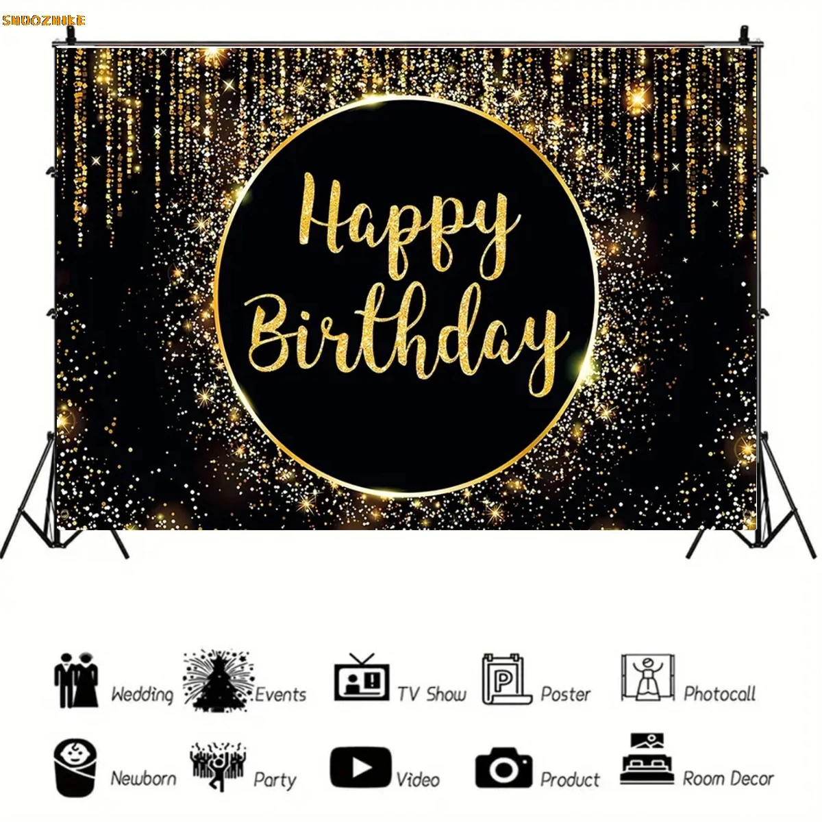 パーソナライズされた誕生日パーティーの背景,金,青,黒,ピンクのバルーンケーキポスター,赤ちゃんと子供のバナー,パーティー用のビニールの背景
