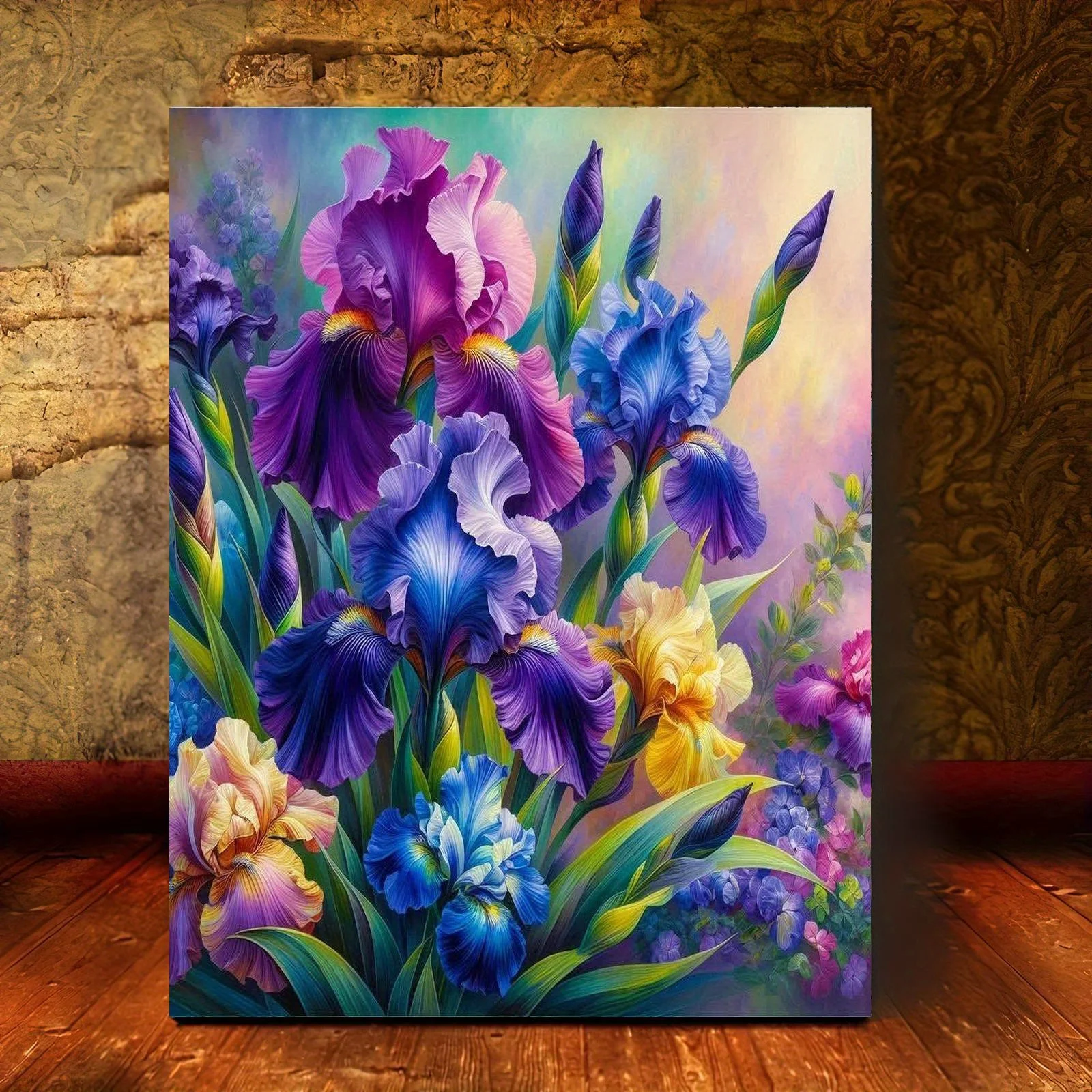 Professional Art Use: A Frameless Digital Oil Painting Kit Featuring a Colorful Iris Flower Painting That Creates a Vibrant F