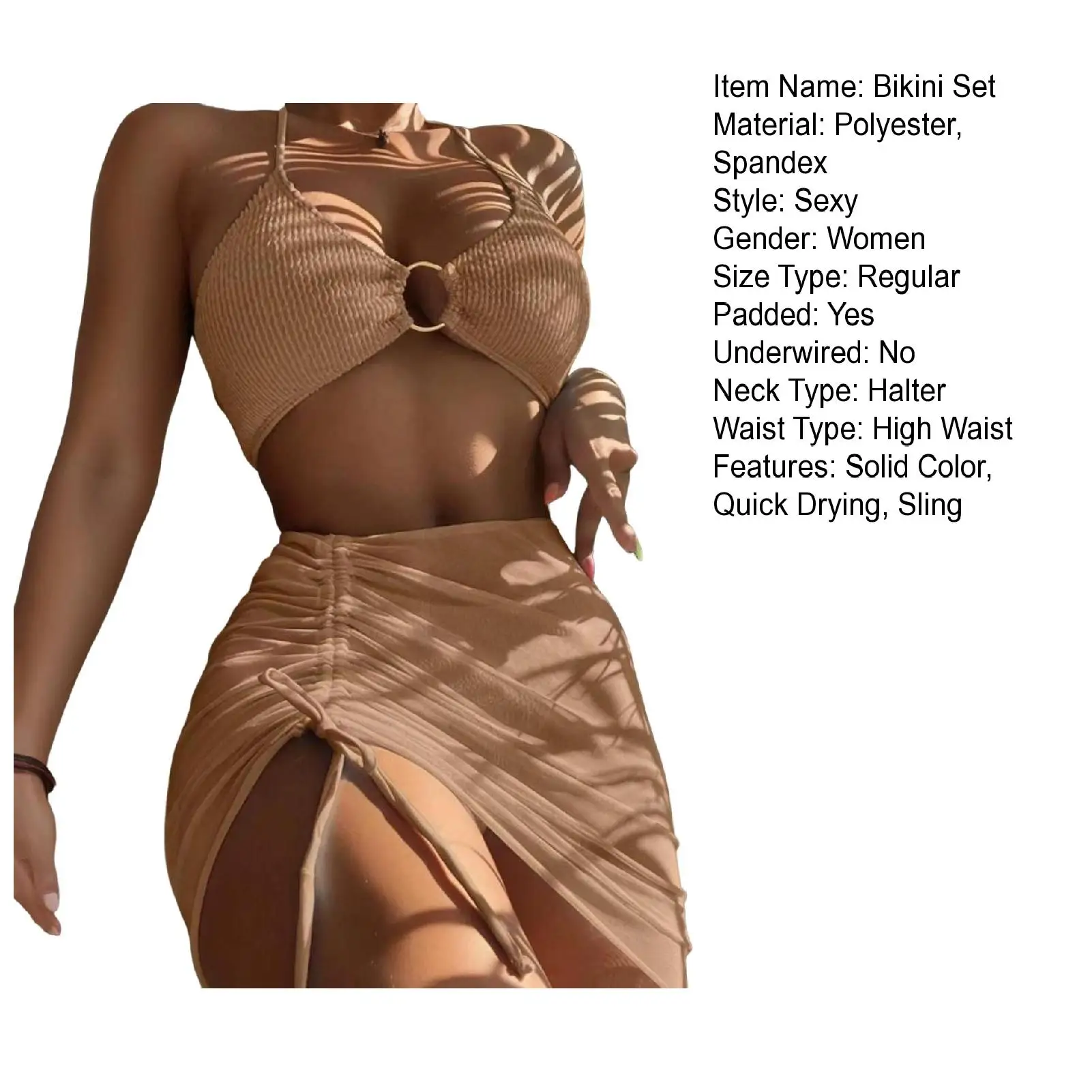 Stretchy Swimsuit Criss Cross Lace-up Bikini Set with Thong Cover Up Skirt Sexy Women\'s Swimwear for Beach Wear Bathing Suit Bow