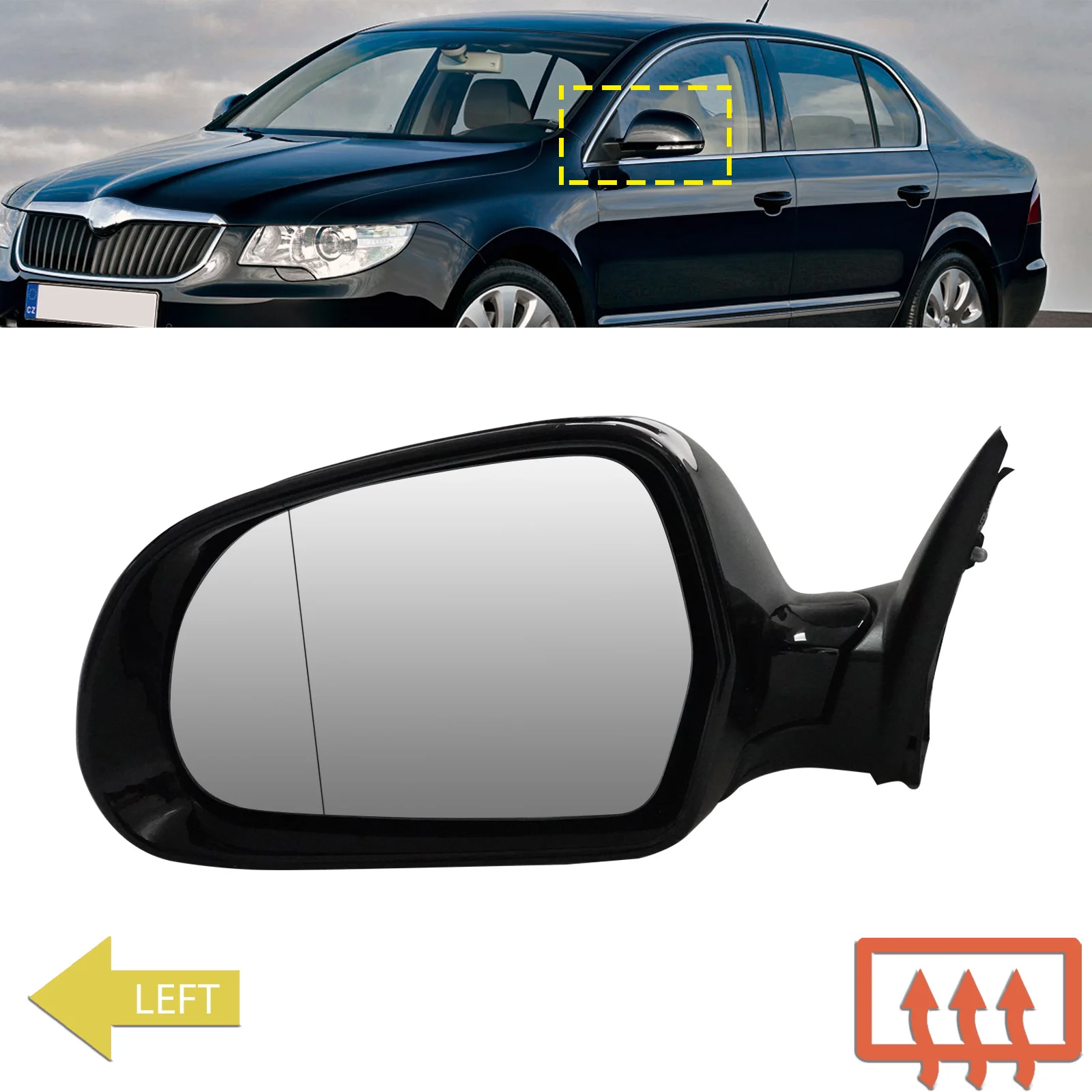 

For Skoda Octavia II Left Side Wing Mirror Indicator Heated Black N/S 2009-2013