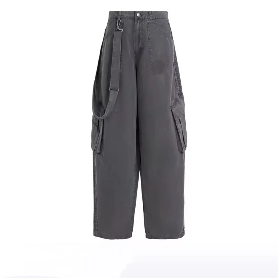 Calça Jeans Retrô Lavada com Pernas Retas, Bolsos Grandes e Passantes para Cinto, Unissex, Estilo Vintage, Caimento Limpo, Ou...