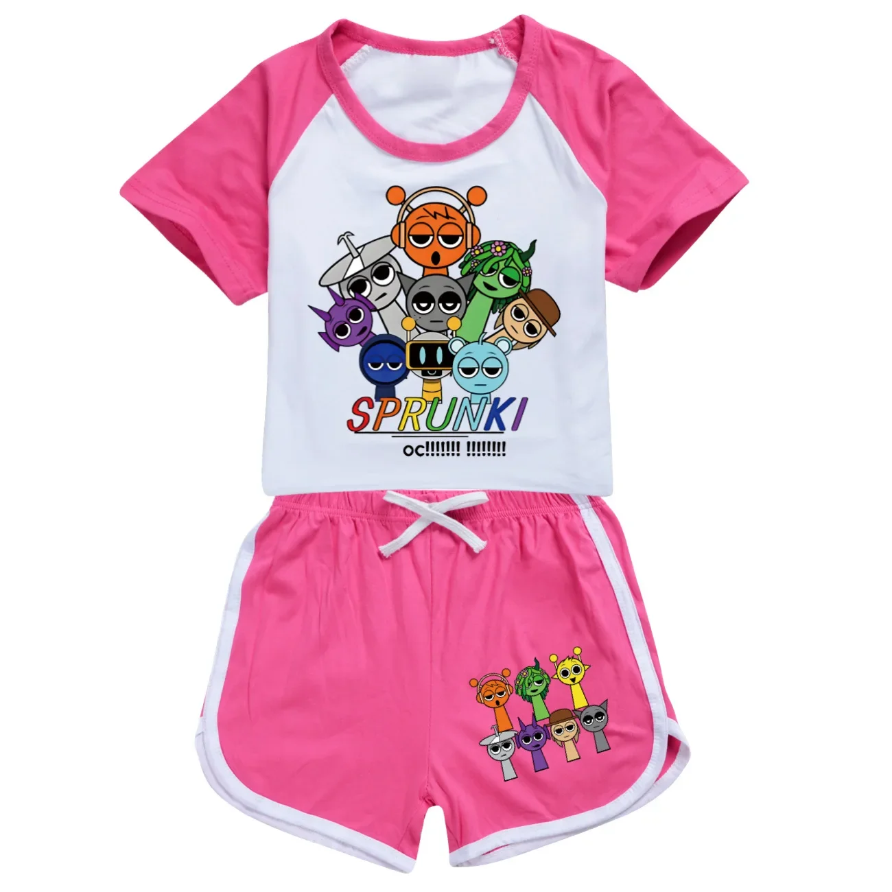 Sprunki Cartoon T Shirt Kids Summer Game Incredibox Crewneck T-shirt Shorts 2pcs Sets Boys Short Sleeve Sportsuit Girls Outfits